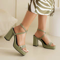 Summer Square Toe Thin Strap Buckle Wide Strap High Heels