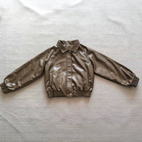 Zipper And Lapel Long Sleeve Loose All-matching Fleece-lined Cropped Leather Coat