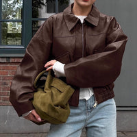 Retro AutumnWinter Old Money Style Leather Jacket For Women