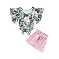 Printed two piece short skirt with flying sleeves