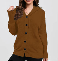 Women's Solid Color Hooded Single-breasted Sweater