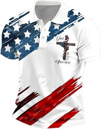 Short-sleeve T-shirt With National Flag Print And A Turn-down Collar POLO Shirt