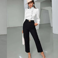 Women's Solid Color Simple Long-sleeved Ruffle Straight Shirt