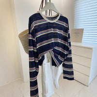 Retro Collar Striped Women's Loose Slimming Casual Long Sleeve