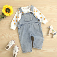 Printed Small Sun Rib Neckline T-shirt Denim Strap