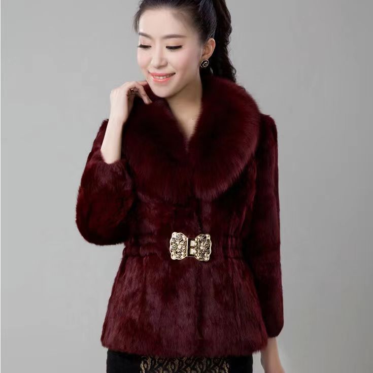 Autumn And Winter Fur Coat Artificial Coat With Fox Fur Collar