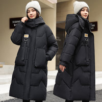 Womens Mid Length Over The Knee Detachable Hooded Padded Down Jacket With Cotton Lining