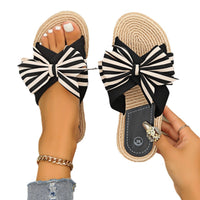 One-word Women's Slippers Hemp Rope Straw Woven Summer New Outdoor Stripes