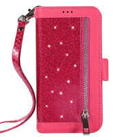 Glitter zipper bag flip cover stand phone case