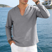 Men's V-Neck Plus-Size Long-Sleeve T-Shirt