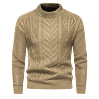 American Retro Solid Color European Jacquard Round Neck Men's Knitwear Sweater