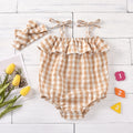 Baby Clothes Girl Sling Pink And Yellow Plaid Jumpsuit