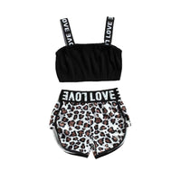 Children's Summer Girls' Camisole Children Midriff-baring Top Leopard Print Children's Shorts Suit