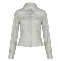 Striped Slim-fit Basic Long Sleeve Thin Lapels Breasted Shirt