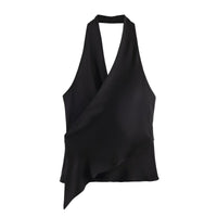 European And American-style Fashionable Versatile Satin-textured Halter-neck Top