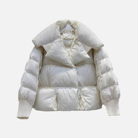 Korean-style Knitted Patchwork Large Lapel Short Down Jacket For Women