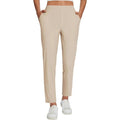 Womens High-Waist Casual Pants With Elastic Waistband Zippered Pockets