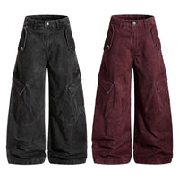Distressed Washed Scimitar Workwear Pants Trendy Brand Retro Wide-Leg Trousers