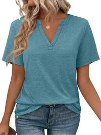 Womens T-shirt With V-neck Loose-fit Casual Solid-color Top