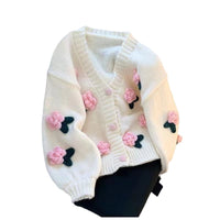 Women's Three-dimensional Flower Knitted Cardigan Loose Sweater Coat