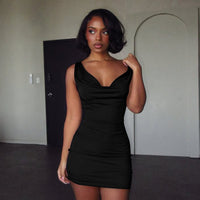 Solid-color Casual Boat-neckline Sleeveless Dress