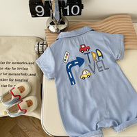 Infant Children's Short-sleeved Cartoon Lapel Shorts Romper Cute Casual One-piece