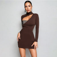 Womens Bodycon Dress With Embellished Hollowed-Out Panels And Spliced Details