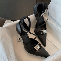 Summer Hollow Black Shaped Heel Women's Shoes