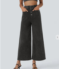 Womens Stretch High-Waist Elegant Slimming Wide-Leg Pants