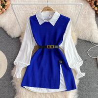 Slit Knitted Vest Shirt Western Style Youthful-looking Two-piece Set