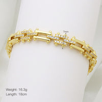 Zircon-inlaid Copper Bangle Bracelet With 18K Gold Plating Square Design Versatile And Effortlessly Luxurious