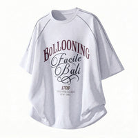 Contrast-color Letter-printed Cotton Short-sleeve T-shirt