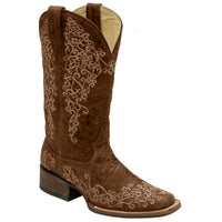 Autumn Winter Embroidered And Printed Chunky-Heel Square-Toe Mid-Calf Knight Boots