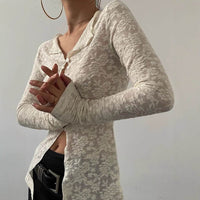Sexy Pure Lace Light Breathable Long Sleeves Cardigan T-shirt