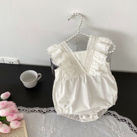 Baby Girl Lace Ruffled Strap Bag Fart Jumpsuit