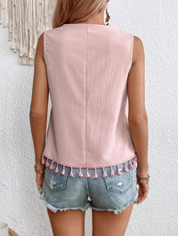 European And American Women's Summer V-Neck Embroidered Patchwork Hem Vest Top