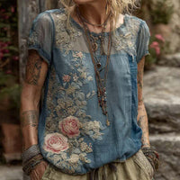 V-neck Elegant Artistic And Retro-style Short-sleeve Top
