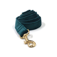 Sapphire Green Velvet Gold Buckle Hardware Pet Collar Leash