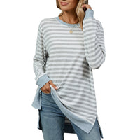 Women's Striped Contrasting Color Crew Neck Long Sleeve Top