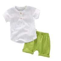 Children's Casual Printed Cotton Linen Short Sleeved Pants Set