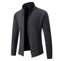 Men's Knitted Shirt With Stand Collar Zippered Cardigan Sweater
