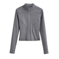 Yoga Half Turtleneck Zipper Cardigan Reflective Stripe Tight Short T-shirt