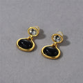 18K Gold-plated Copper Earrings With Black Onyx And Diamonds