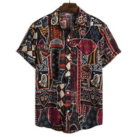 African Ethnic Style Dark Flower Series Plus Size Linen Top