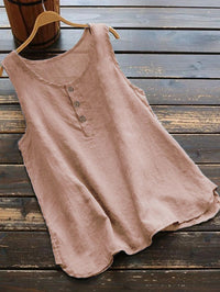 Solid Color Round Neck Loose Casual Vest Cotton Linen Shirt Women