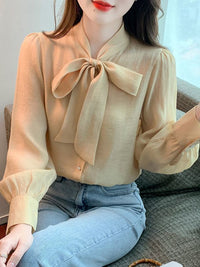 Bow-tie Chiffon Long-sleeve Shirt For Women
