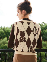 Knitted Vest Women's Rhombus V-neck Bandage Dress Sweater