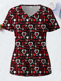 Plus Size Women's Vibrant Print Scrub Top Casual V-Neck Short Sleeve