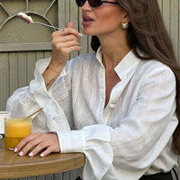 Bell Sleeve Lapel Long Sleeve High-grade White All-matching Shirt Coat