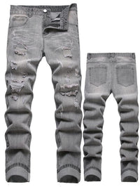 Men's Motorcycle Zipper-Decorated Jeans Slim Fit Ripped